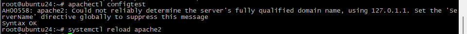 Screenshot of apache config test